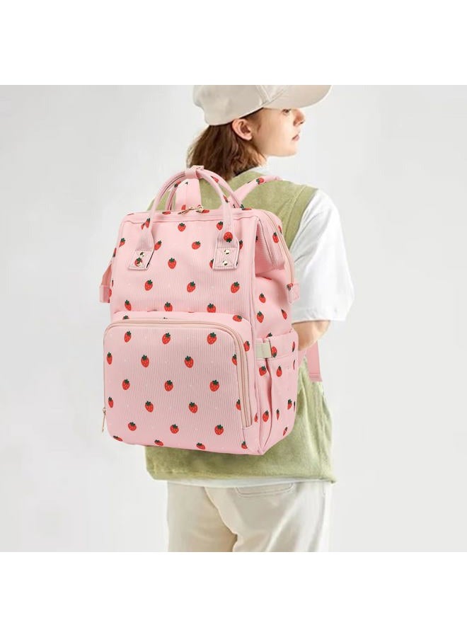 Yusudan Corduroy Diaper Bag Backpack for Baby Girls Boys, Women Large Nappy Bags for Mom (Pink Corduroy Strawberry) - Image 2
