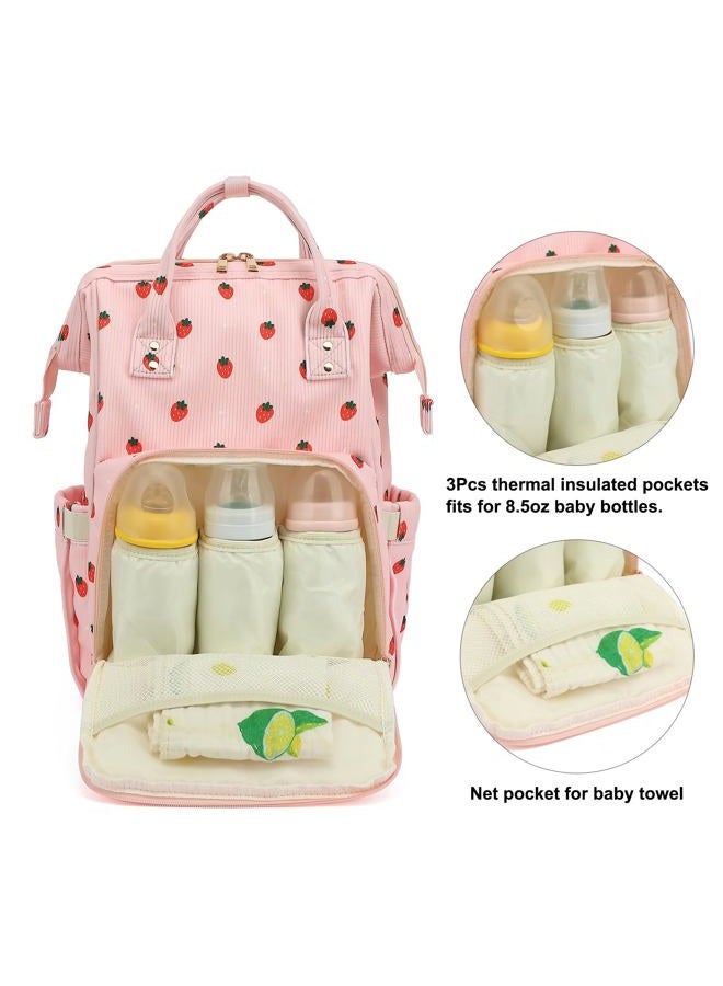 Yusudan Corduroy Diaper Bag Backpack for Baby Girls Boys, Women Large Nappy Bags for Mom (Pink Corduroy Strawberry) - Image 3