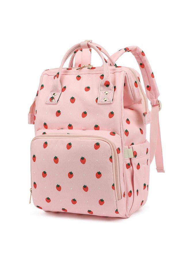 Yusudan Corduroy Diaper Bag Backpack for Baby Girls Boys, Women Large Nappy Bags for Mom (Pink Corduroy Strawberry) - Image 1