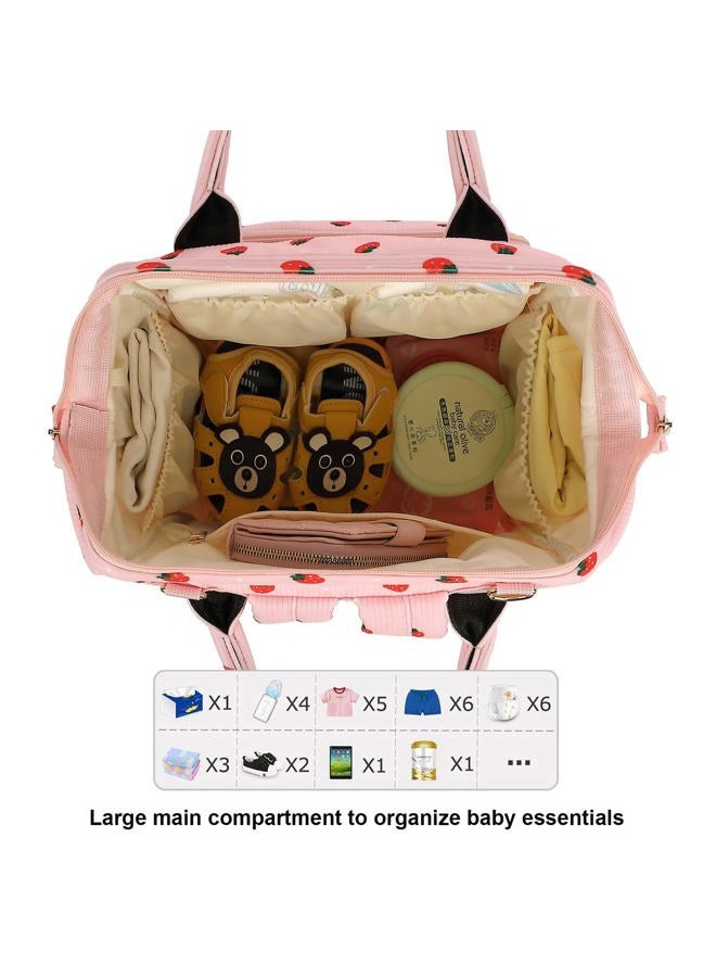 Yusudan Corduroy Diaper Bag Backpack for Baby Girls Boys, Women Large Nappy Bags for Mom (Pink Corduroy Strawberry) - Image 5