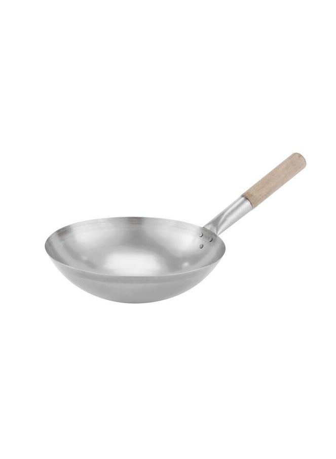 Paderno Iron Wok with Wooden Handle 30.5cm Ø, 9cm H. Induction stove suitable. Hand Wash Only. Italy 