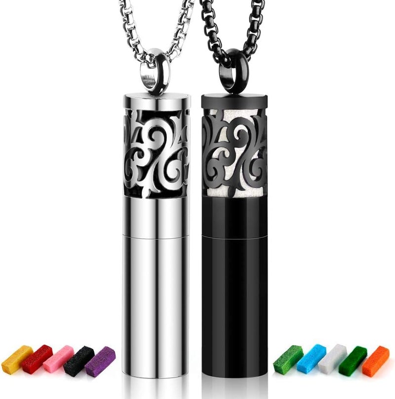 Maromalife Essential Oil Diffuser Necklaces for Women, 2PCS Aromatherapy Necklaces Stainless Steel Diffuser Locket Pendant Cylinder with 20 Felt Pads, Aroma Necklaces Gift Set for Mothers Day 