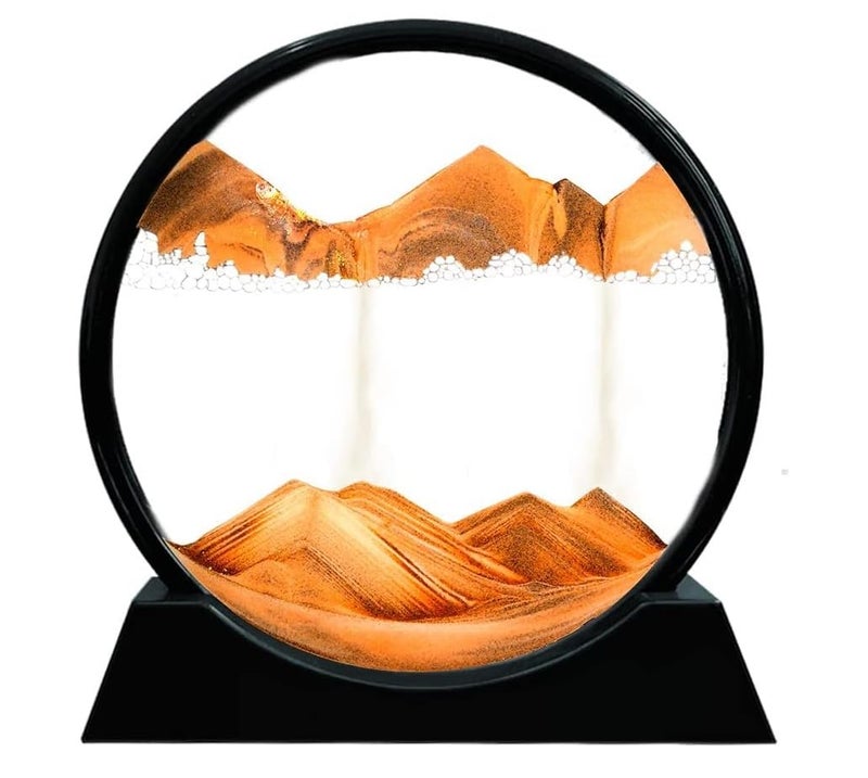Awestuffs Moving Sand Art Picture Glass Liquid Painting 3D Natural Landscape showpieces for Home Décor (Orange) - Image 1