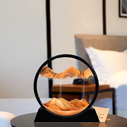 Awestuffs Moving Sand Art Picture Glass Liquid Painting 3D Natural Landscape showpieces for Home Décor (Orange) - Image 2