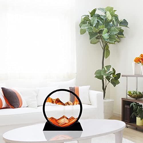 Awestuffs Moving Sand Art Picture Glass Liquid Painting 3D Natural Landscape showpieces for Home Décor (Orange) - Image 5