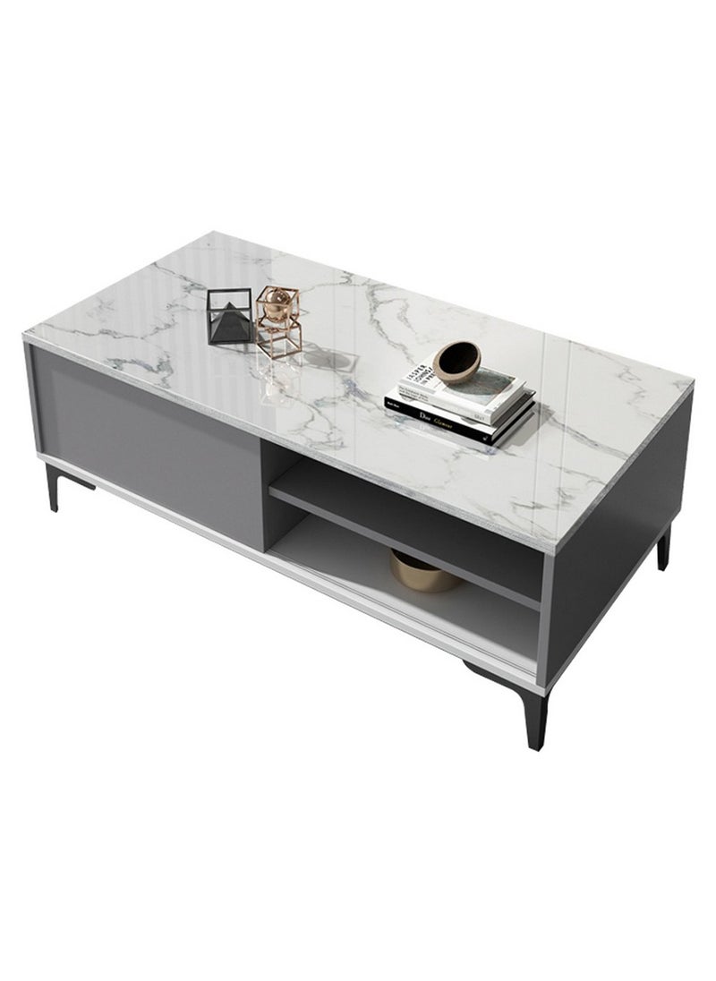 ROYALOAK Royaloak Archer Coffee Table | Two Shelves | MDF Construction | Melamine Marble Finish | Coffee Table for Living Room | Small Coffee Table | Durable & Long-lasting | Compact Size  - Image 1