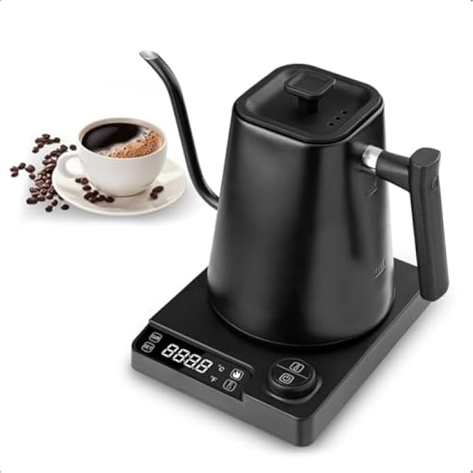 Doeek Gooseneck Electric Kettle 1L Coffee Kettle1200W Smart Temperature Electric Control Kettles Stainless Steel Inner Quick Heating For Pour Over Coffee Brew Tea Boil Hot Water Black - Image 2