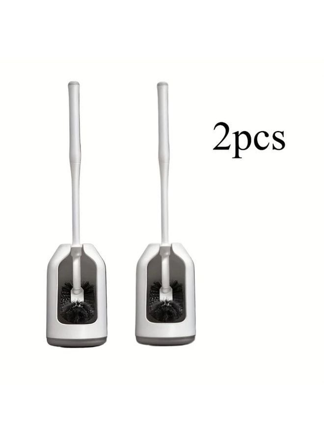 2 Piece White Toilet Brush Holder Set With Curved Bristles For Deep Blind Spot Cleaning - Image 1