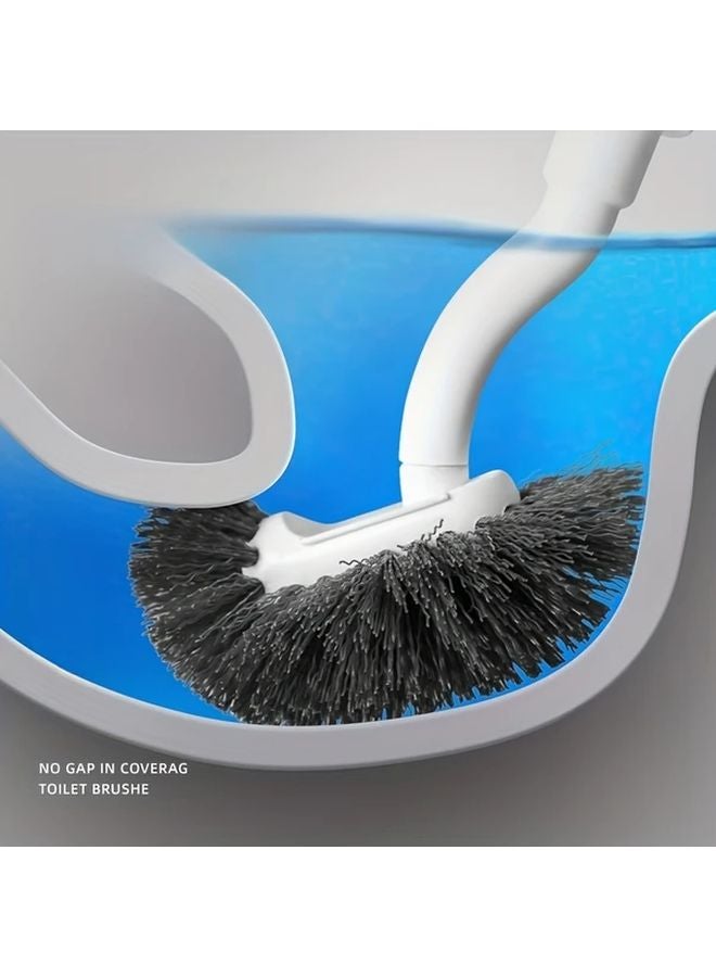2 Piece White Toilet Brush Holder Set With Curved Bristles For Deep Blind Spot Cleaning - Image 5