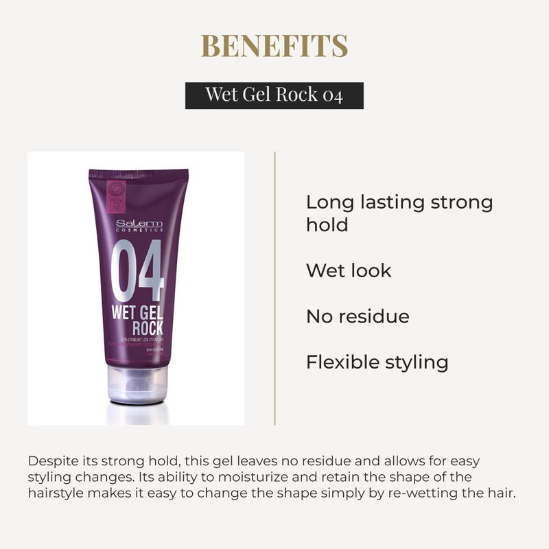 SALERM - Hair Styling Gel - Pro Line Wet Gel Rock 04-200 ml - Long-Lasting Strong Hold - Wet Effect - with Caffeine and Fixative Resins - Leaves No Residue - Flexible Styling - Image 3