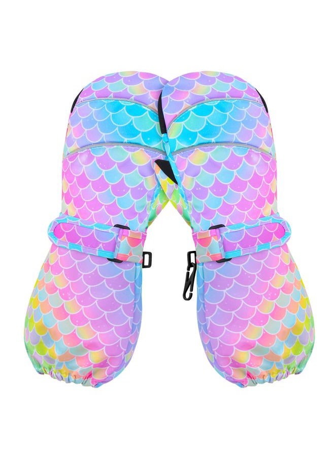 AuSletie Kids Winter Mittens Waterproof Snow Ski Gloves for Girls, Warm Sherpa Lined Long Cuff Snowboard Gloves for Children - Image 1