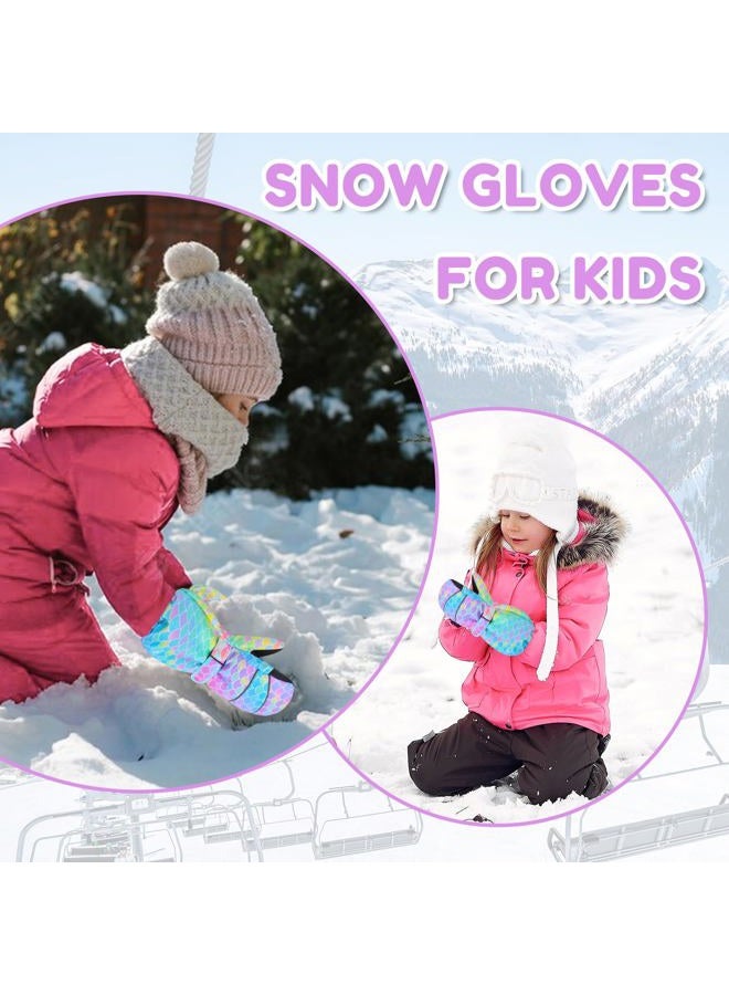 AuSletie Kids Winter Mittens Waterproof Snow Ski Gloves for Girls, Warm Sherpa Lined Long Cuff Snowboard Gloves for Children - Image 5