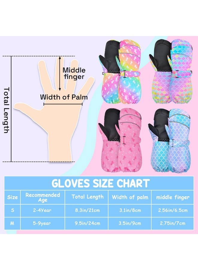 AuSletie Kids Winter Mittens Waterproof Snow Ski Gloves for Girls, Warm Sherpa Lined Long Cuff Snowboard Gloves for Children - Image 3