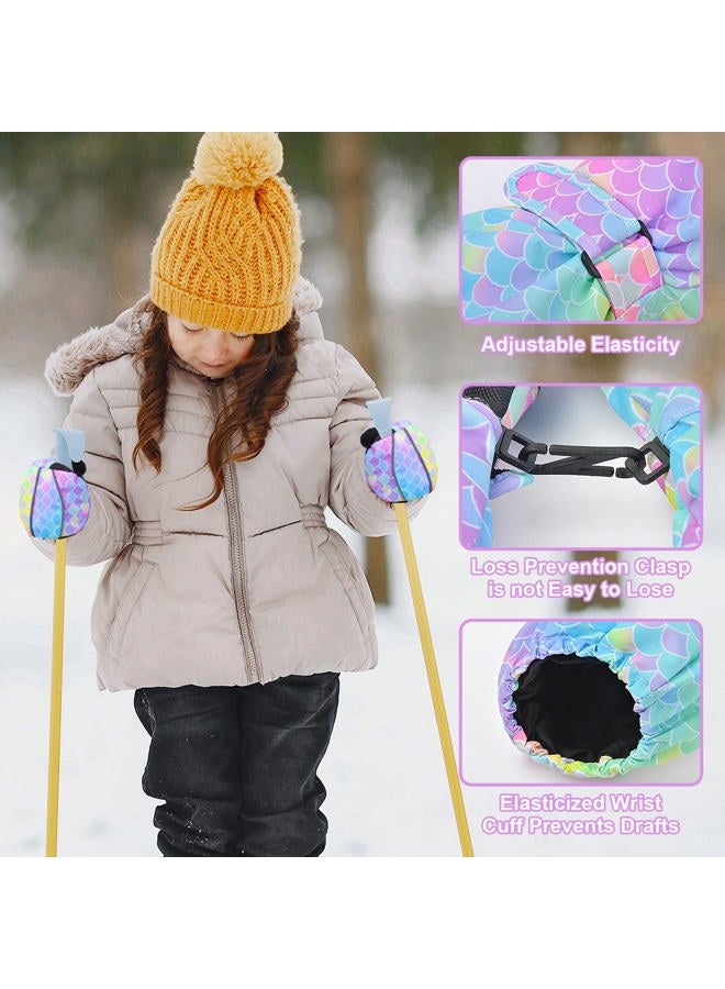 AuSletie Kids Winter Mittens Waterproof Snow Ski Gloves for Girls, Warm Sherpa Lined Long Cuff Snowboard Gloves for Children - Image 2