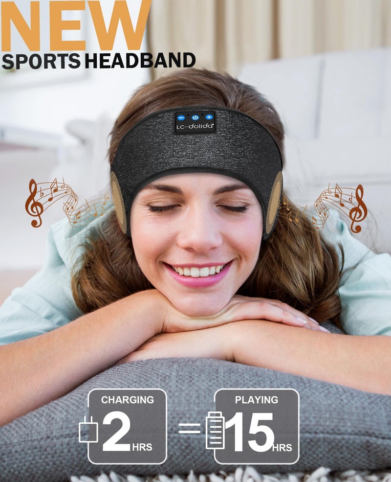 LC-dolida Sleep Headphones Headband Bluetooth 5.4, Headband Earphones Wireless with USB C Charge Port, Sleep Mask for Sleeping, Sports, Gifts, Workout, Jogging, Yoga, Insomnia, Air Travel, Meditation - Image 5