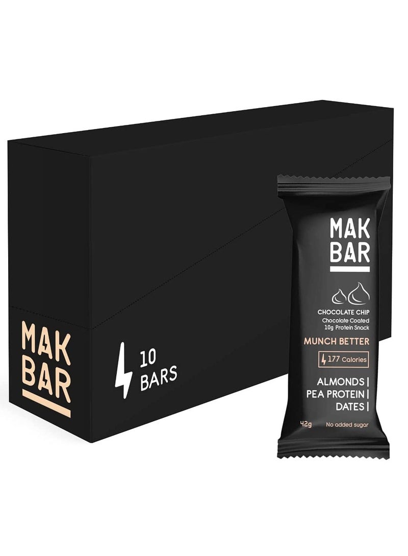MAK BAR Chocolate Chip Protein Bar 42g 10 Pieces - Pack of 10 - Image 1