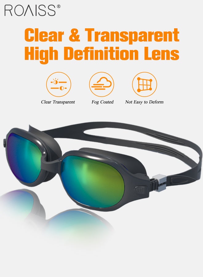 رويس نظارات سباحة للكبار مع حشية سيليكون ناعمة، مضادة للضباب ولا تتسرب، نظارات سباحة واضحة الرؤية، نظارات سباحة للرجال والنساء والشباب، معدات سباحة مطلية باللونين الأسود والذهبي قابلة للتعديل - Image 5