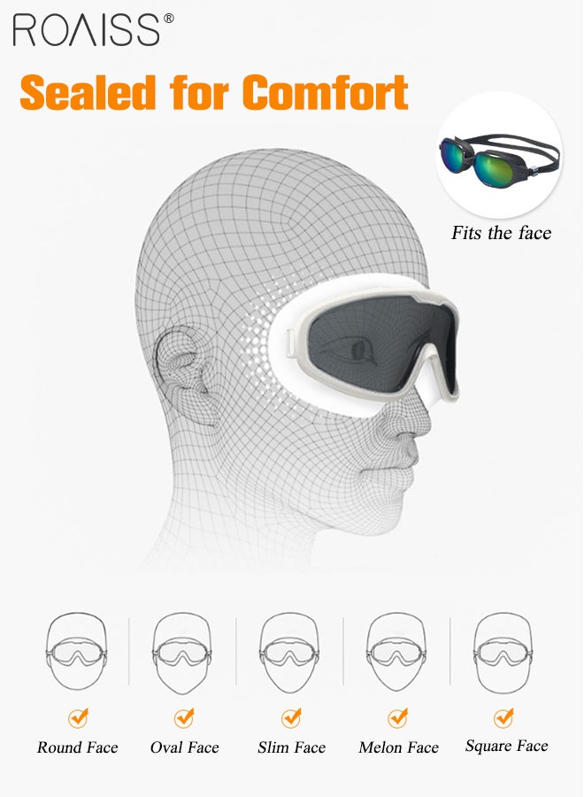 رويس نظارات سباحة للكبار مع حشية سيليكون ناعمة، مضادة للضباب ولا تتسرب، نظارات سباحة واضحة الرؤية، نظارات سباحة للرجال والنساء والشباب، معدات سباحة مطلية باللونين الأسود والذهبي قابلة للتعديل - Image 4