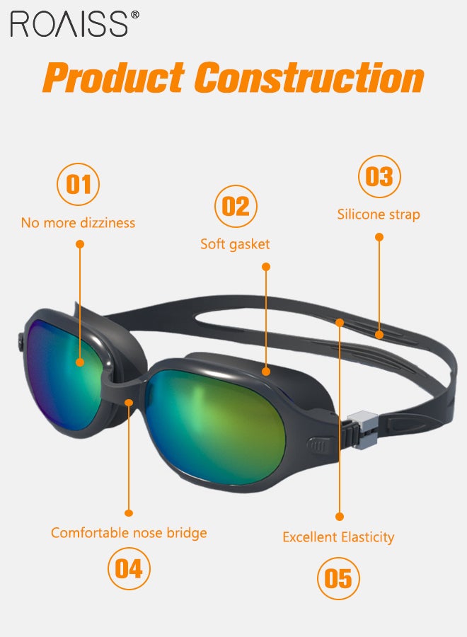 رويس نظارات سباحة للكبار مع حشية سيليكون ناعمة، مضادة للضباب ولا تتسرب، نظارات سباحة واضحة الرؤية، نظارات سباحة للرجال والنساء والشباب، معدات سباحة مطلية باللونين الأسود والذهبي قابلة للتعديل - Image 3