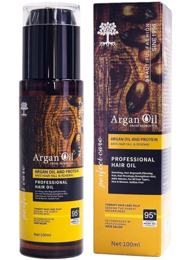 Protein queen Argan-Oil of Morocco HAIR OIL (Anti-Hair Fall & Renewal), Sulfate Free, Perfect for Damaged, Dry, Curly, Frizzy Hair - Thickening Formula for Fine/Thin Hair, Keratine Treat for Hair. - Image 1