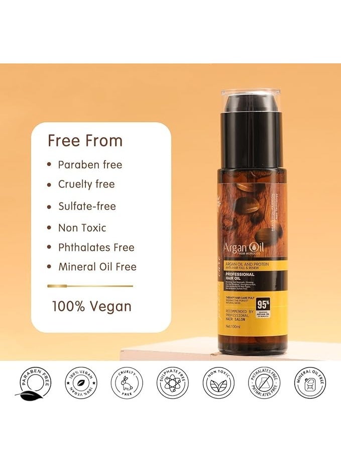 Protein queen Argan-Oil of Morocco HAIR OIL (Anti-Hair Fall & Renewal), Sulfate Free, Perfect for Damaged, Dry, Curly, Frizzy Hair - Thickening Formula for Fine/Thin Hair, Keratine Treat for Hair. - Image 3