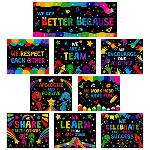 SpriteGru 10 PCS Classroom Poster, Colorful Bulletin Board Decoration Motivational Posters We Are Better Poster Banner for School & Classroom Kindergarten Preschool Primary Middle High School (12” x 10”) - Image 1