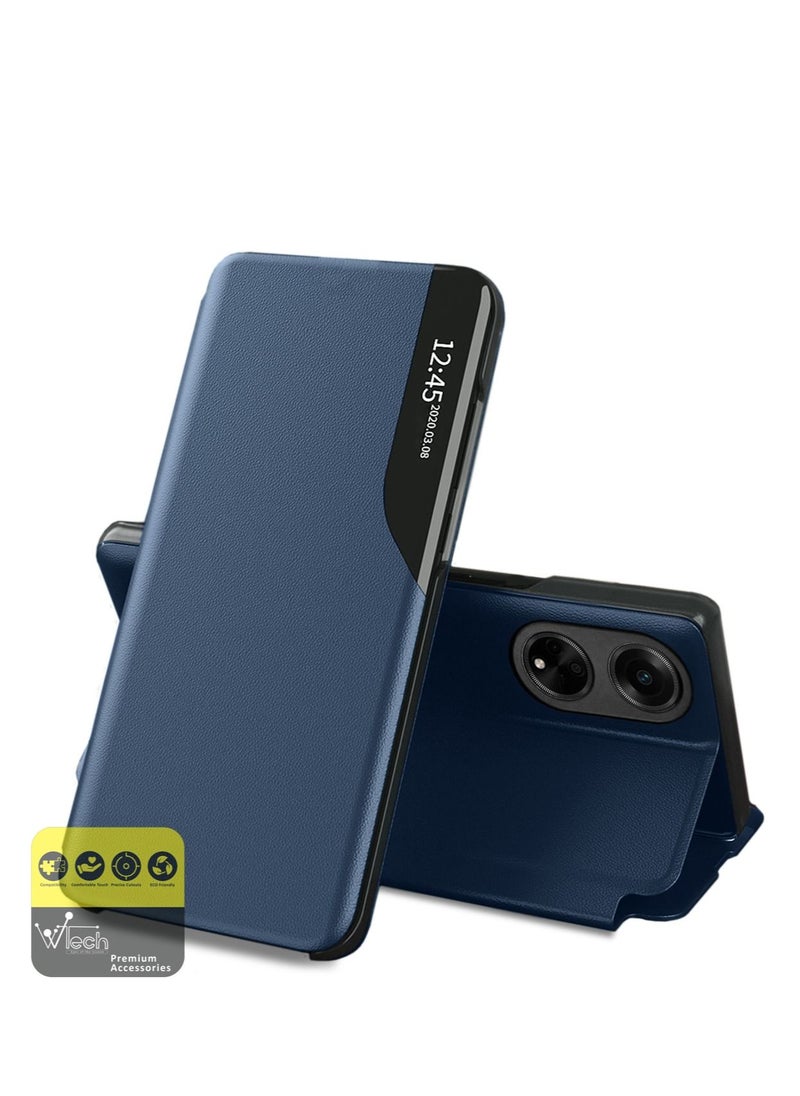 دبليو تيك جراب هاتف ذكي بنوافذ عاكس قابل للطي غطاء جراب تلقائي للنوم وإيقاظ لهاتف Oppo A98 5G 2023 أزرق  - Image 1