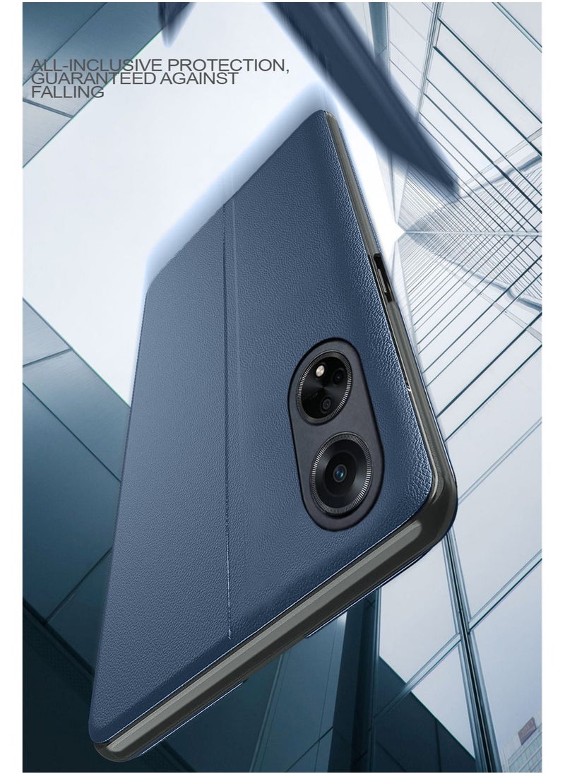 دبليو تيك جراب هاتف ذكي بنوافذ عاكس قابل للطي غطاء جراب تلقائي للنوم وإيقاظ لهاتف Oppo A98 5G 2023 أزرق  - Image 2