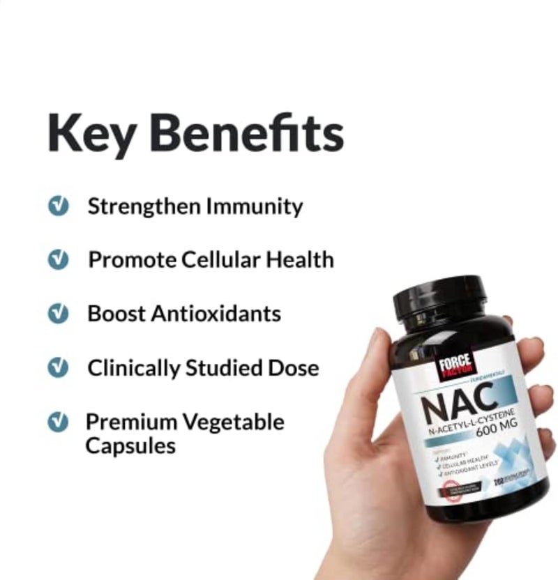 Force Factor فورس فاكتور NAC 600 ملغ ن-أسيتيل سيستين لصحة الكبد دعم المناعة إنتاج مضادات الأكسدة جرعة مدروسة سريرياً 200 حصة - Image 2