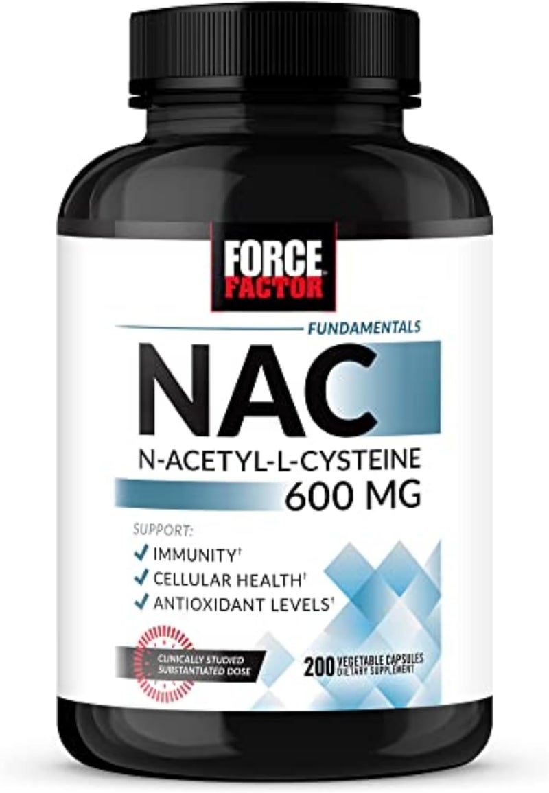 Force Factor فورس فاكتور NAC 600 ملغ ن-أسيتيل سيستين لصحة الكبد دعم المناعة إنتاج مضادات الأكسدة جرعة مدروسة سريرياً 200 حصة - Image 1