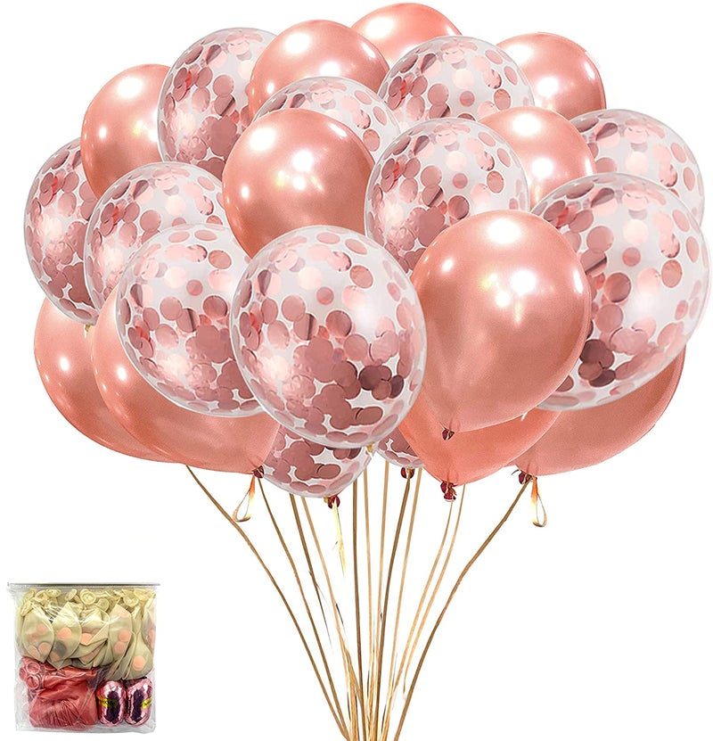 LAZYBEEE Rose Gold Balloons & Rose Gold Confetti Balloons 62 Pack - 12 inch Premium Latex Balloons & Ribbon - Rose Gold Party Decorations (Rose Gold) - Image 1