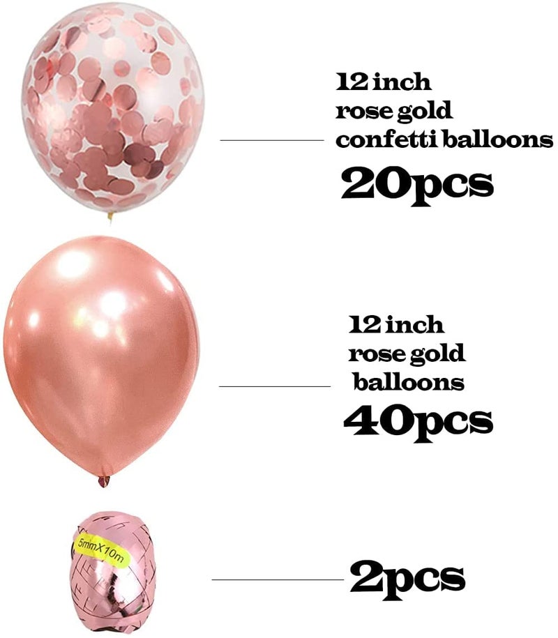 LAZYBEEE Rose Gold Balloons & Rose Gold Confetti Balloons 62 Pack - 12 inch Premium Latex Balloons & Ribbon - Rose Gold Party Decorations (Rose Gold) - Image 2