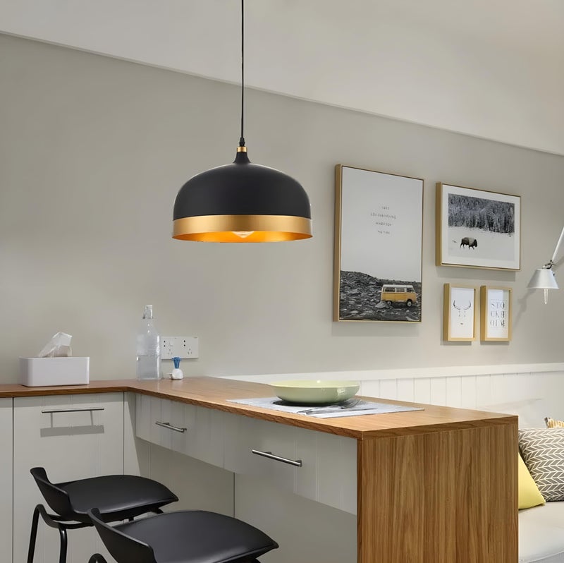 RBSK Morden Metallic Black and Golden Pendant Hanging Lamp, 10 inch, E-27 Holder, for Living Room (with Bulb) - Image 3
