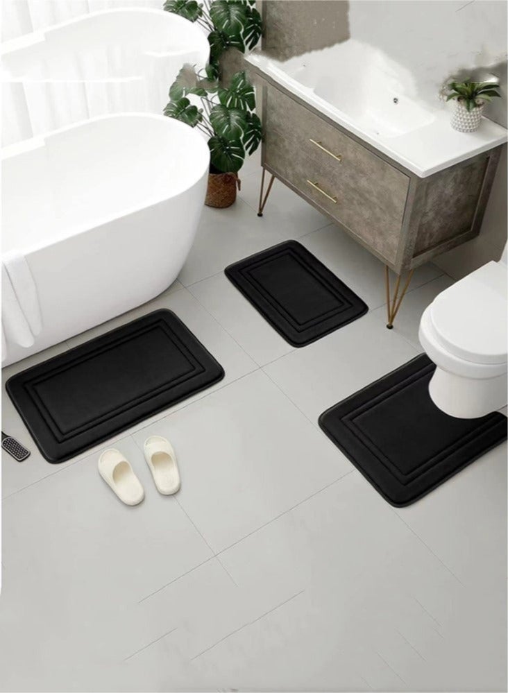 Arabest 3-Pieces European Simple Style Toilet Floor Mat Suit Bathroom Carpet Set Polyester Fiber Black - Image 4