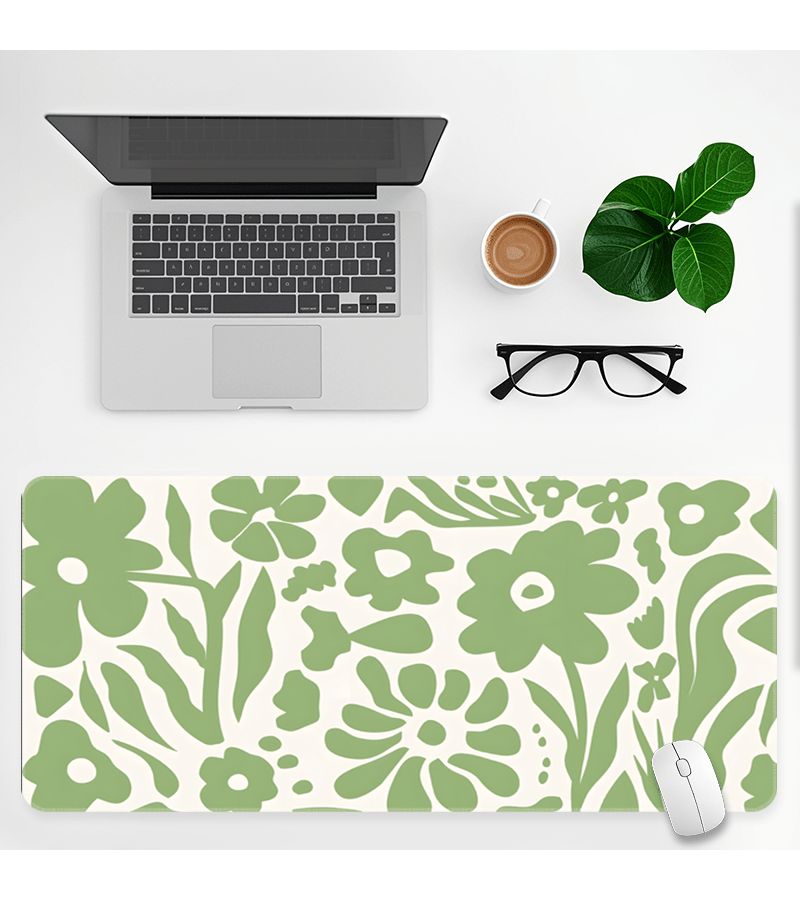 Styleful Green Floral Themed Oversized Mouse Pad 90 X 40 Cm Non Slip Rubber Base Stitched Edges For Gaming Office Use Gift For Family - Image 1