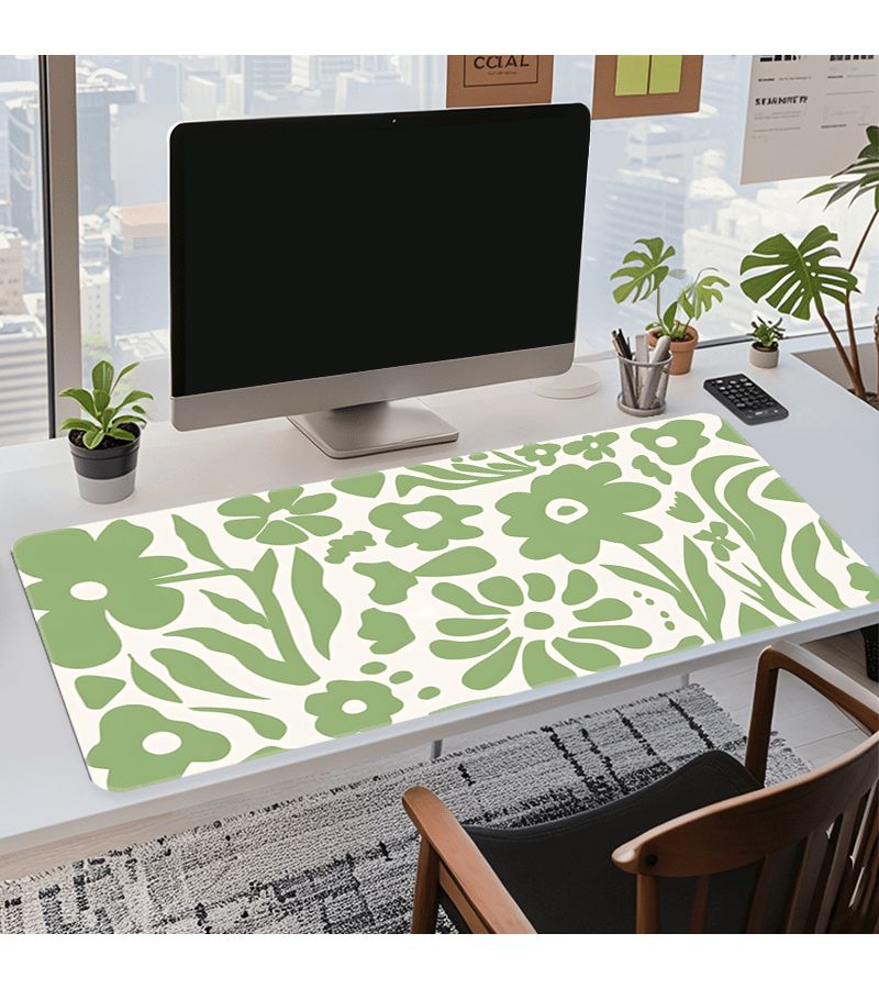 Styleful Green Floral Themed Oversized Mouse Pad 90 X 40 Cm Non Slip Rubber Base Stitched Edges For Gaming Office Use Gift For Family - Image 4