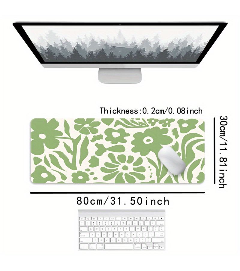 Styleful Green Floral Themed Oversized Mouse Pad 90 X 40 Cm Non Slip Rubber Base Stitched Edges For Gaming Office Use Gift For Family - Image 5