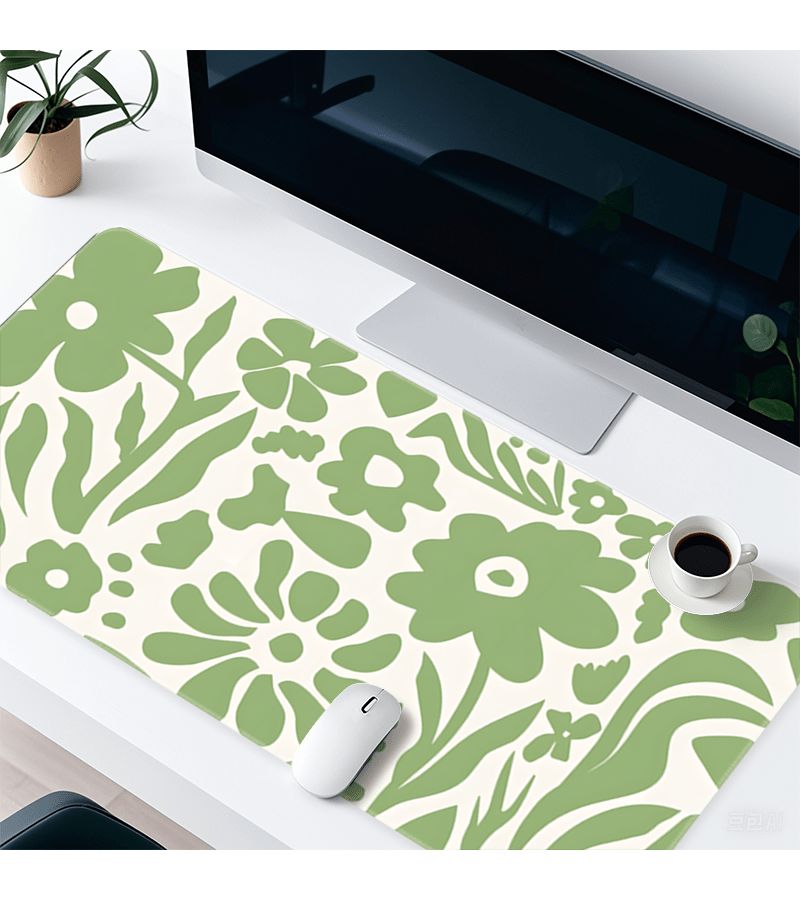 Styleful Green Floral Themed Oversized Mouse Pad 90 X 40 Cm Non Slip Rubber Base Stitched Edges For Gaming Office Use Gift For Family - Image 2