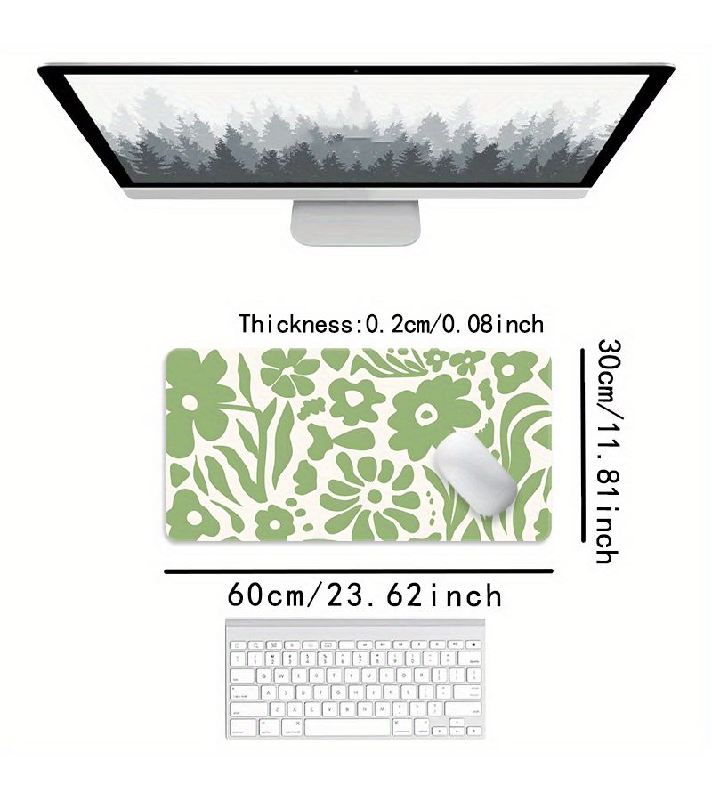 Styleful Green Floral Themed Oversized Mouse Pad 90 X 40 Cm Non Slip Rubber Base Stitched Edges For Gaming Office Use Gift For Family - Image 3