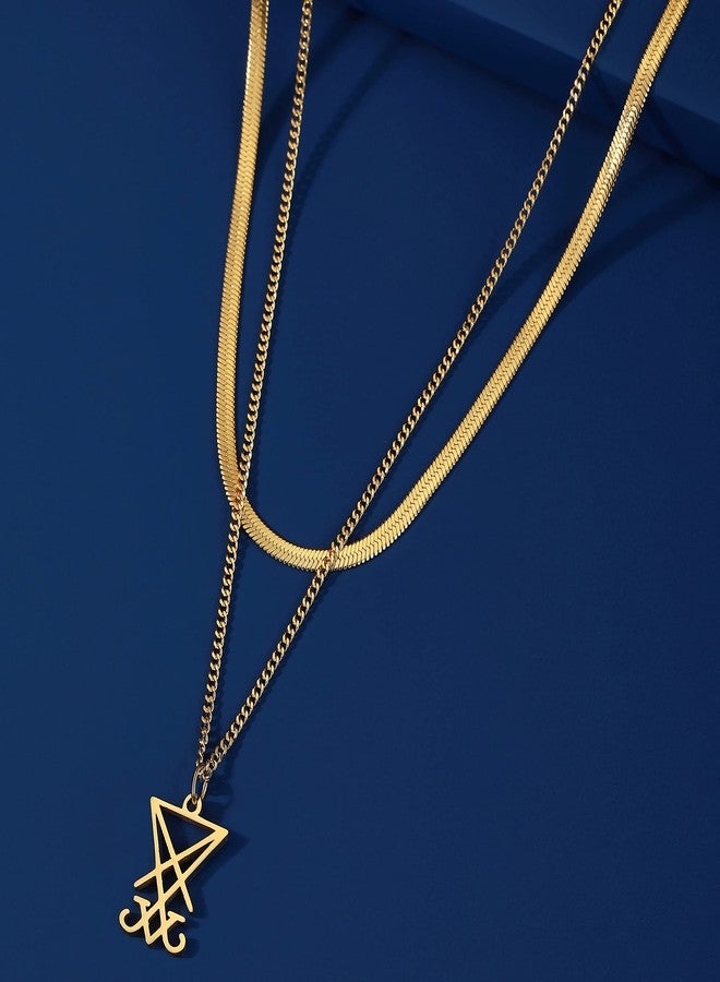 EUEAVAN Sigil of Lucifer Pendant Necklace Stainless Steel Satanic Symbol Pendant Necklace Seal of Satan Lucifer Pendant Pagan Wiccan Jewelry Religious Necklace (Gold (Double Layered)) - Image 4