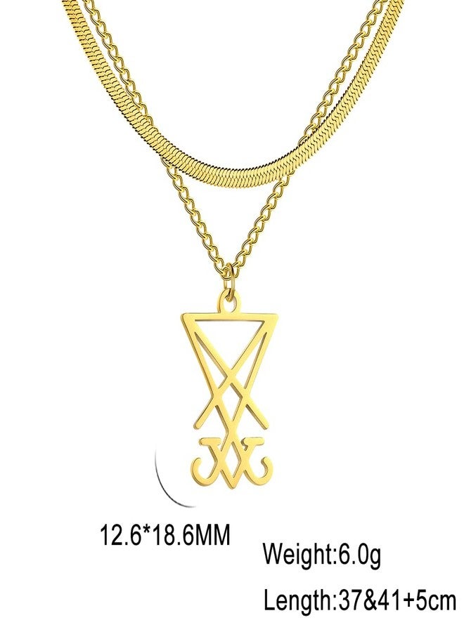 EUEAVAN Sigil of Lucifer Pendant Necklace Stainless Steel Satanic Symbol Pendant Necklace Seal of Satan Lucifer Pendant Pagan Wiccan Jewelry Religious Necklace (Gold (Double Layered)) - Image 5