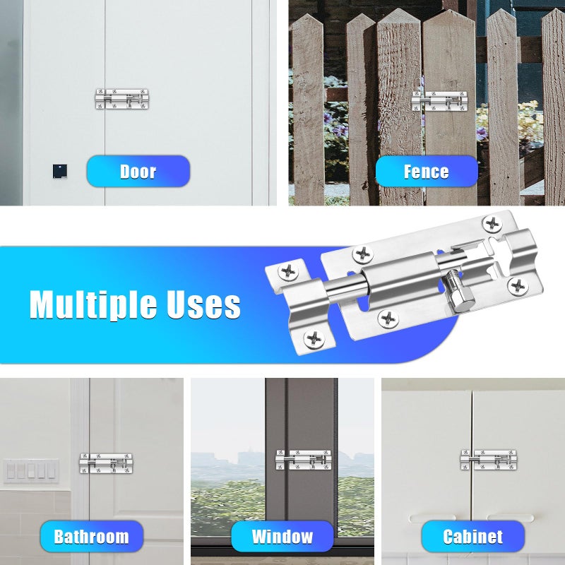 INBOF 2 Pack Slide Lock, 3 Inch Barrel Bolt Latch, Door Latch Lock with 12 Screws, Stainless Steel Slide Locks for Inside Door - Image 4