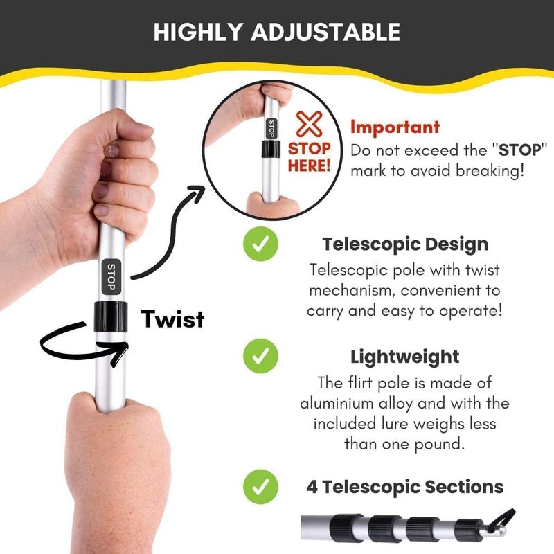 YES4QUALITY Flirt Pole for Dogs - Safe & Strong for Large Breeds w/Non-Bungee Cord - Spring Pole for Tug of War, Interactive Play & Puppy Training - Heavy-Duty Teaser Wand for Outdoor Exercise - Image 4