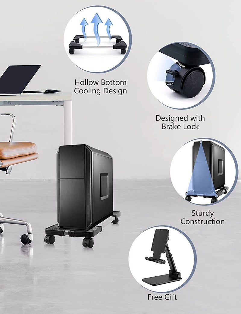 Seloom Computer Tower Stand, PC Stand, Adjustable Mobile CPU Stand with Rolling Wheels, PC Tower Stand for Floor Carpet Gaming PC Case, PC Riser for Gamers and Students - Image 5