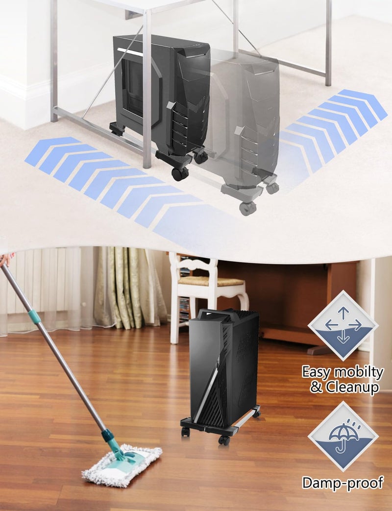 Seloom Computer Tower Stand, PC Stand, Adjustable Mobile CPU Stand with Rolling Wheels, PC Tower Stand for Floor Carpet Gaming PC Case, PC Riser for Gamers and Students - Image 3
