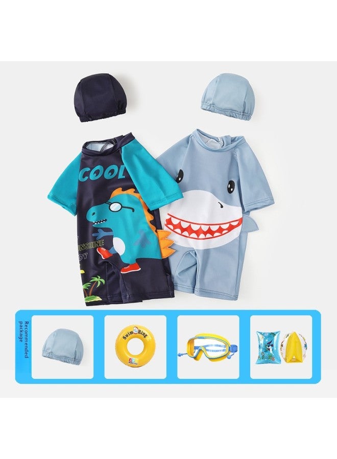 Loquat Children's Swimwear Boys' Hooded Swimming Suit Kids Boys Swimming Trunks Big Kids Professional Hot Spring Swimwear-Color:Glasses Dinosaur One-Piece Swimsuit Cap AB Swim Circle Arm Circle- - Image 4