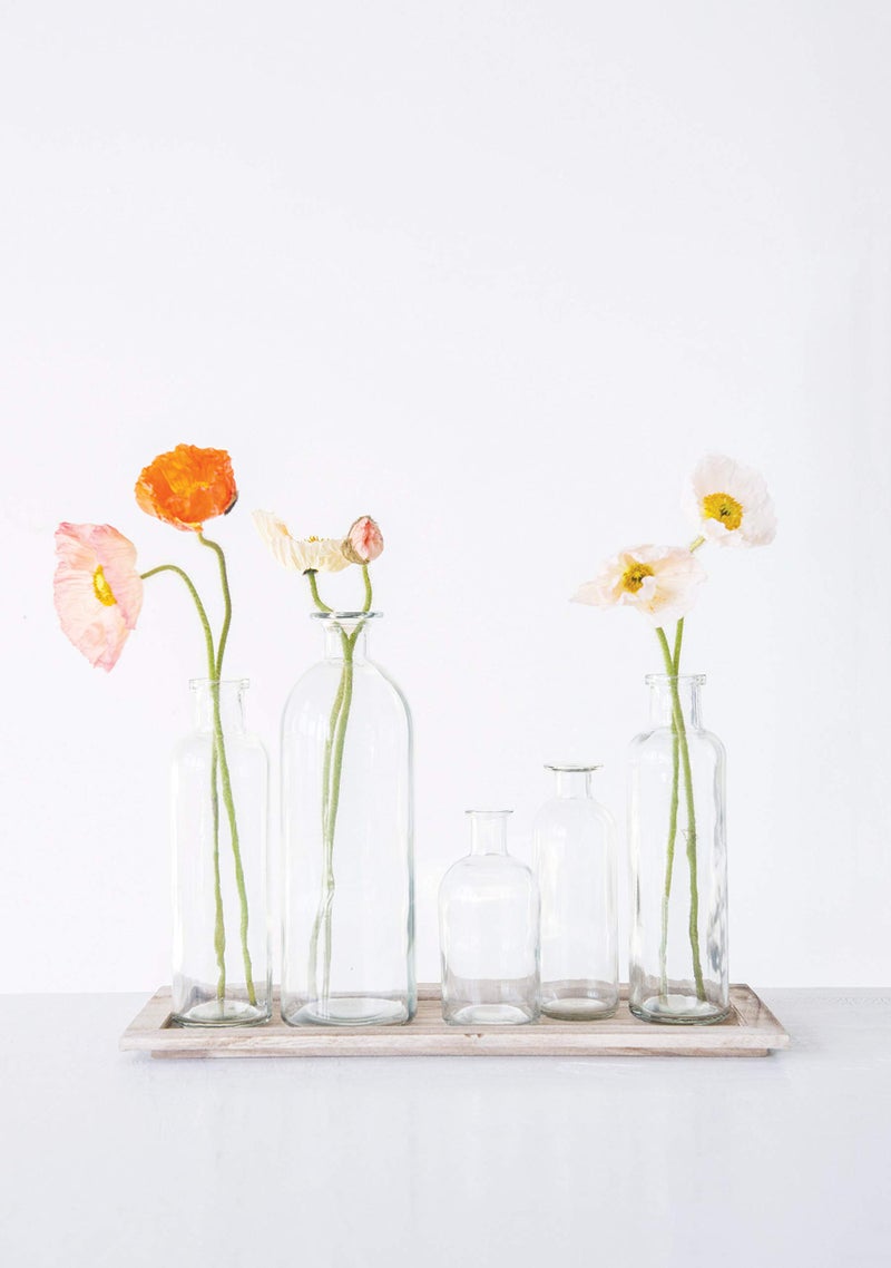 Creative CoOp Set of 5 Vintage Bottle Vases on Wood Tray