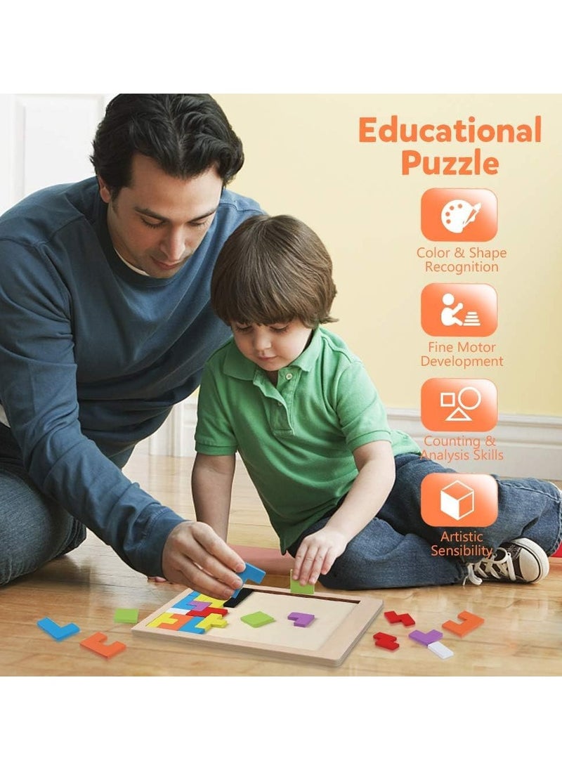 XICEN - Wooden 3D Russian Blocks Jigsaw Puzzle Tetris Game STEM Montessori Educational Brain Teasers Toy for Kids - Image 1