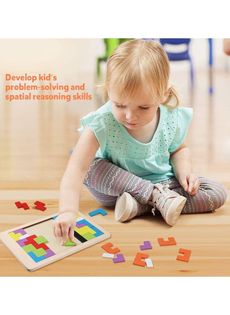 XICEN - Wooden 3D Russian Blocks Jigsaw Puzzle Tetris Game STEM Montessori Educational Brain Teasers Toy for Kids - Image 1