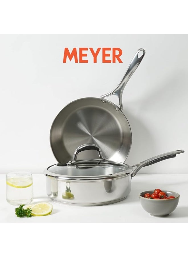 ماير طقم أواني طهي "Meyer Select" مكون من قطعتين من الستانلس ستيل الخالي من النيكل | أواني معدنية للمطبخ | طقم بقاعدة مخصصة لمواقد الحث الحراري (Induction) | ستانلس ستيل بقاعدة سميكة - مقلاة تشويح 24 سم + مقلاة قلي 20 سم، فضي - Image 4
